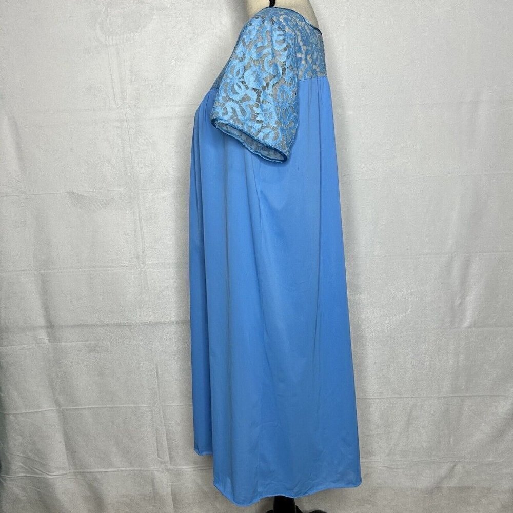 Vanity Fair Vintage Nightgown Blue Silky Nylon Lace Top Gown Sz 38 (M) USA Vtg - Picture 5 of 10